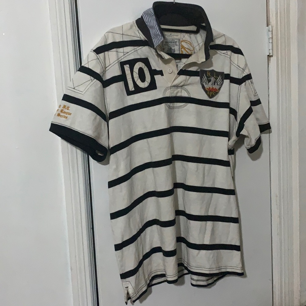 Rugby Ralph Lauren XXL White/Black Stripe Short Sleeve Rugby